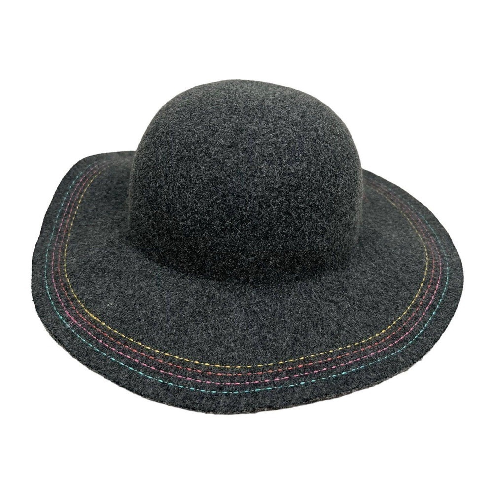 Gray Felt Floppy Hat Women‎ Stitched Multi Color Wide Brim Size OSFM